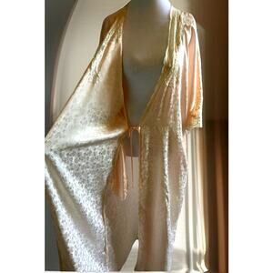 VTG 50s CHRISTIAN DIOR House Coat Robe Peach Floral Hollywood Glam USA RARE